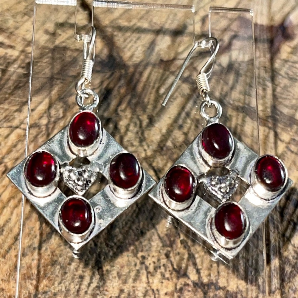 Red-Brown Faceted Glass Beads Earrings 2”